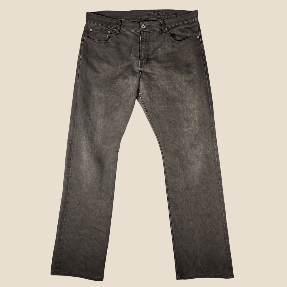 Gap Premium Straight Jeans Mens 36x32 Faded Black Good Frayed Hem Denim Pants